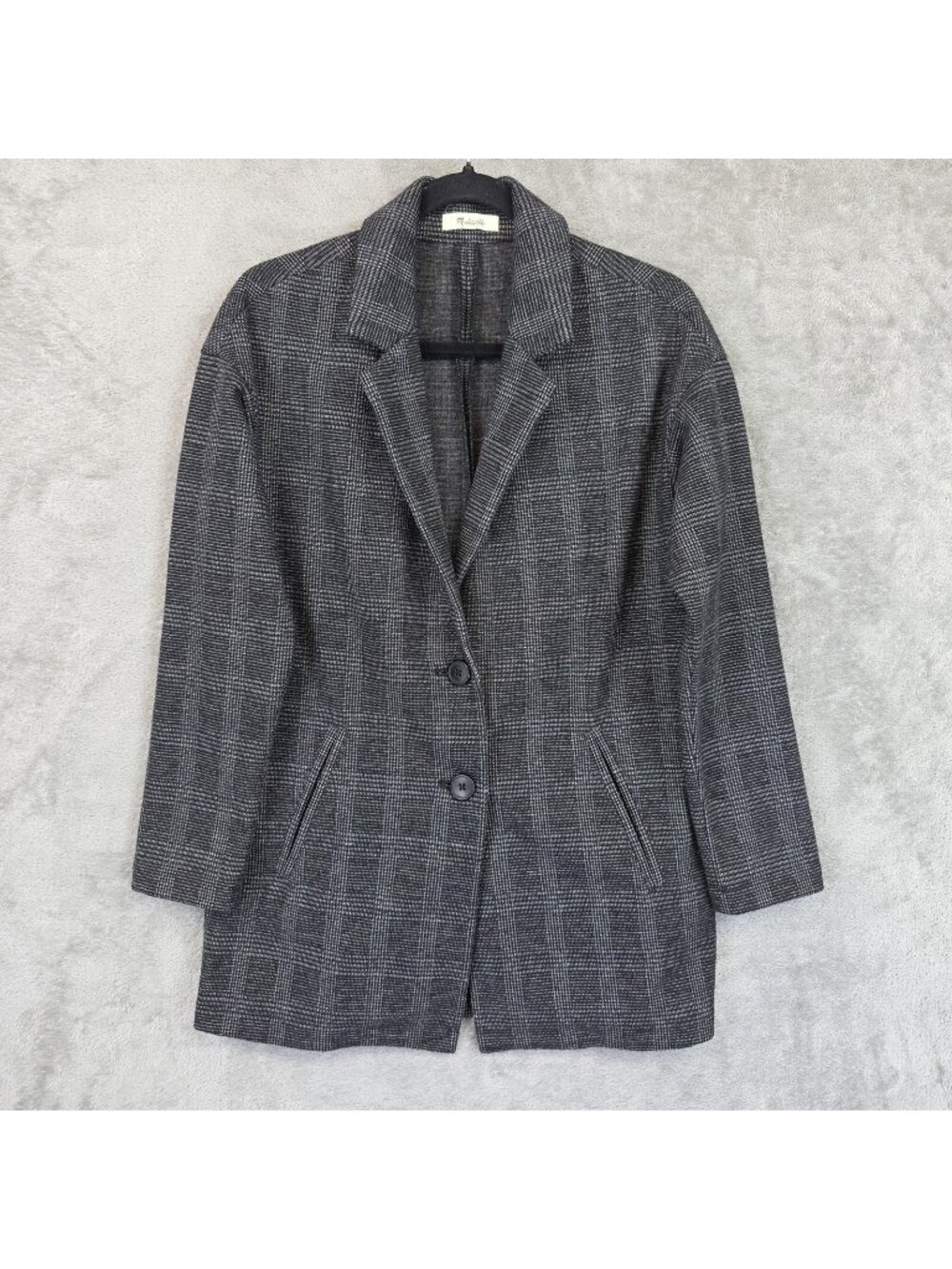 Madewell Blazer Jacket Womens XXS Gray Plaid Knit Longline Single Button Stretch